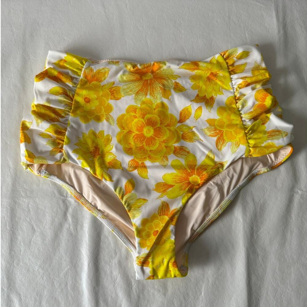 Alemais Sonny Ruched High Waist Bikini Briefs in Lemon Size XL - Picture 2 of 6